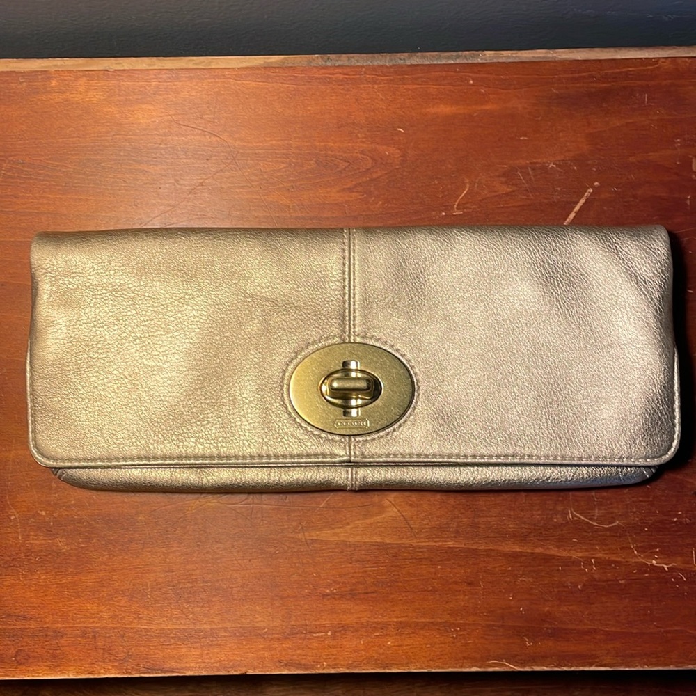 Coach soft leather gold clutch